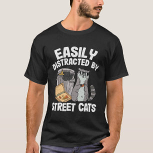 Camiseta Fácilmente Distraído Por Gatos Callejeros Mapache 