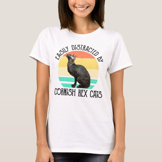 Camiseta Fácilmente Distraído Por Gatos Cornish Rex (Anverso)