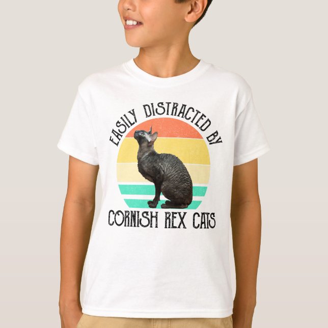 Camiseta Fácilmente Distraído Por Gatos Cornish Rex (Anverso)