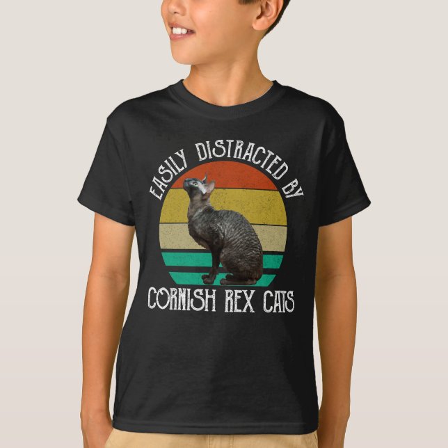 Camiseta Fácilmente Distraído Por Gatos Cornish Rex (Anverso)
