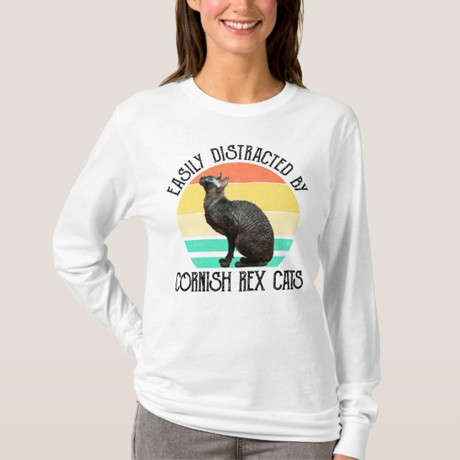 Camiseta Fácilmente Distraído Por Gatos Cornish Rex (Anverso)