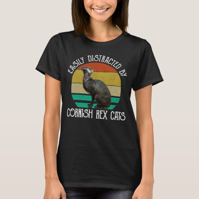 Camiseta Fácilmente Distraído Por Gatos Cornish Rex (Anverso)