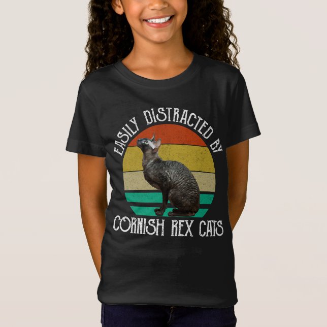 Camiseta Fácilmente Distraído Por Gatos Cornish Rex (Anverso)
