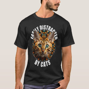 Camiseta Fácilmente Distraído por Gatos Gato Único