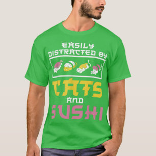 Camiseta Fácilmente Distraído Por Gatos Sushi Japan Kitchen