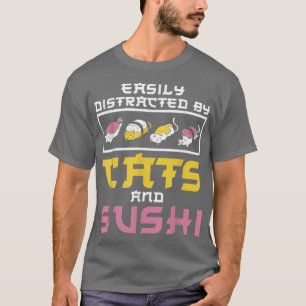 Camiseta Fácilmente Distraído Por Gatos Sushi Japan Kitchen