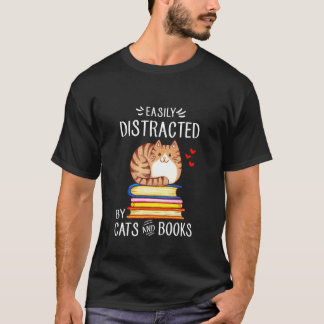 Camiseta Fácilmente Distraído por Gatos y Amante de la Lect