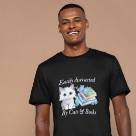 Camiseta Fácilmente Distraído por Gatos y Arte de Libros