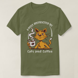 Camiseta Fácilmente Distraído Por Gatos Y Café Divertido Am