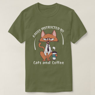 Camiseta Fácilmente Distraído Por Gatos Y Café Divertido Am