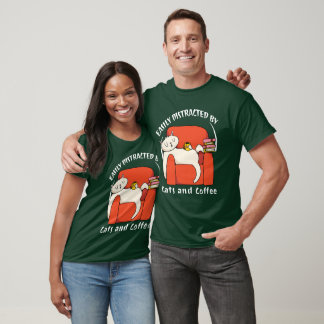 Camiseta Fácilmente Distraído Por Gatos Y Café Divertido Am