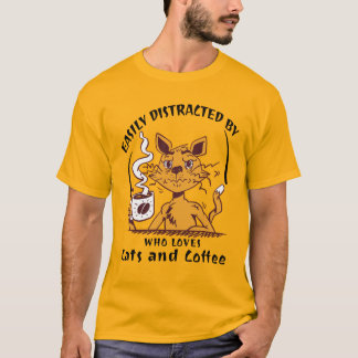 Camiseta Fácilmente Distraído Por Gatos Y Café Divertido Am