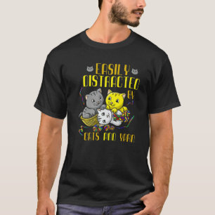 Camiseta Fácilmente Distraído Por Gatos Y Estambre Dueño De