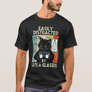 Camiseta Fácilmente Distraído Por Gatos Y Gafas  Optometría