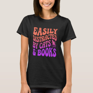 Camiseta Fácilmente Distraído por Gatos y Lectura de Libros