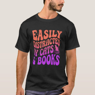 Camiseta Fácilmente Distraído por Gatos y Lectura de Libros