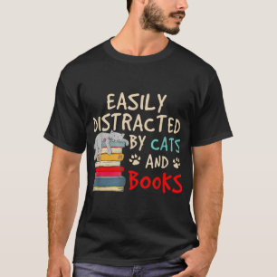 Camiseta Fácilmente distraído por gatos y libros 1