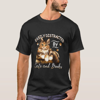 Camiseta Fácilmente Distraído Por Gatos Y Libros Biggie Cat