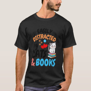 Camiseta Fácilmente Distraído por Gatos y Libros - Gato Div