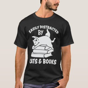 Camiseta Fácilmente Distraído Por Gatos Y Libros Gato Gat