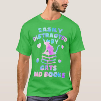 Camiseta Fácilmente distraído por gatos y libros - gatos y