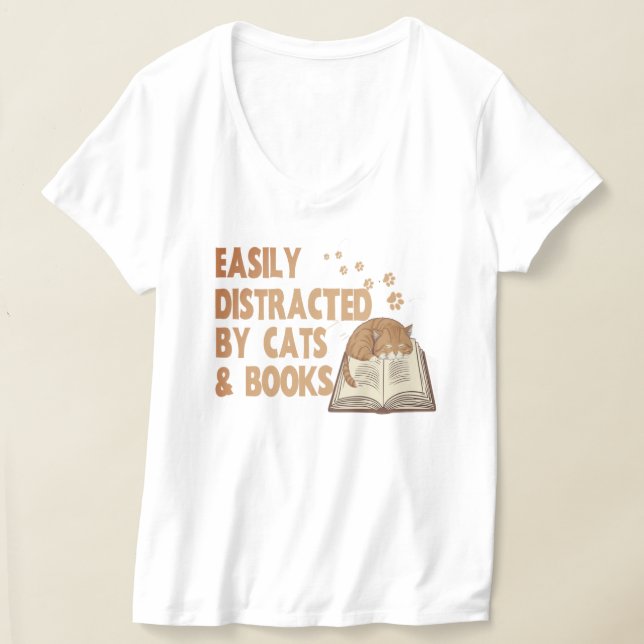 Camiseta Fácilmente distraído por gatos y libros | Gracioso (Distribución )