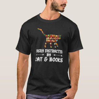 Camiseta Fácilmente Distraído Por Gatos Y Libros Leyendo C