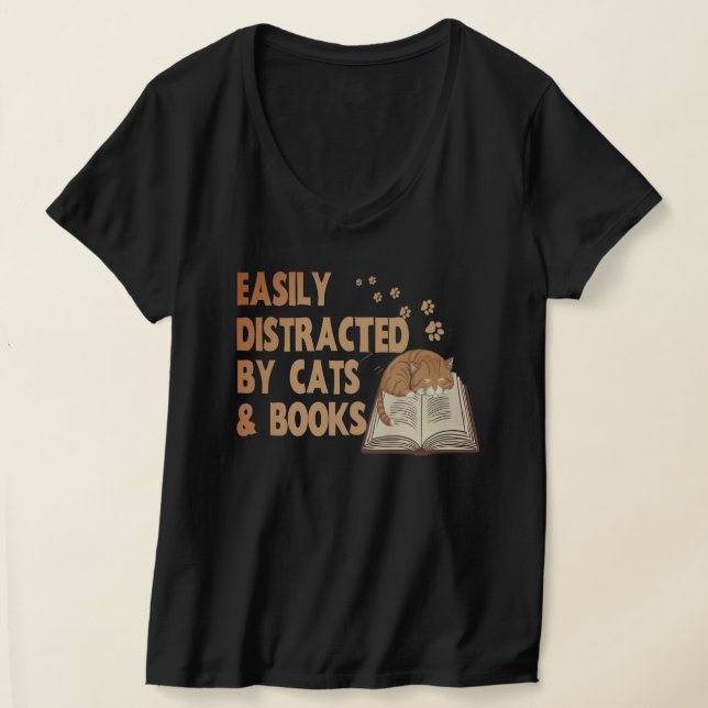 Camiseta Fácilmente distraído por Gatos y Libros | Meme de  (Distribución )
