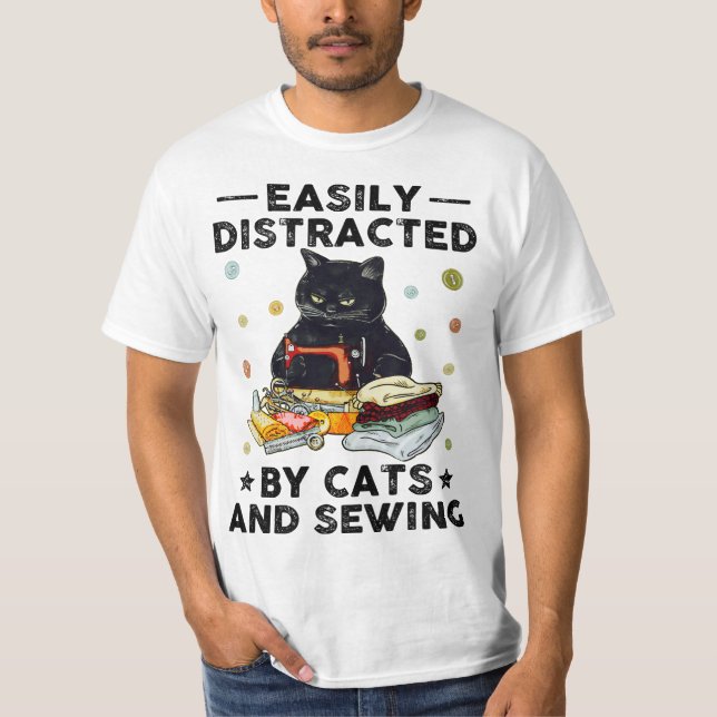 Camiseta Fácilmente Distraído Por Gatos Y Masticado, Fa De  (Anverso)