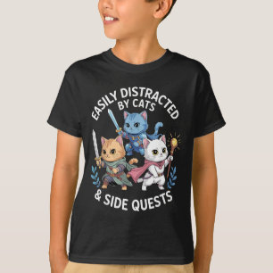 Camiseta Fácilmente Distraído Por Gatos Y Misiones Secundar