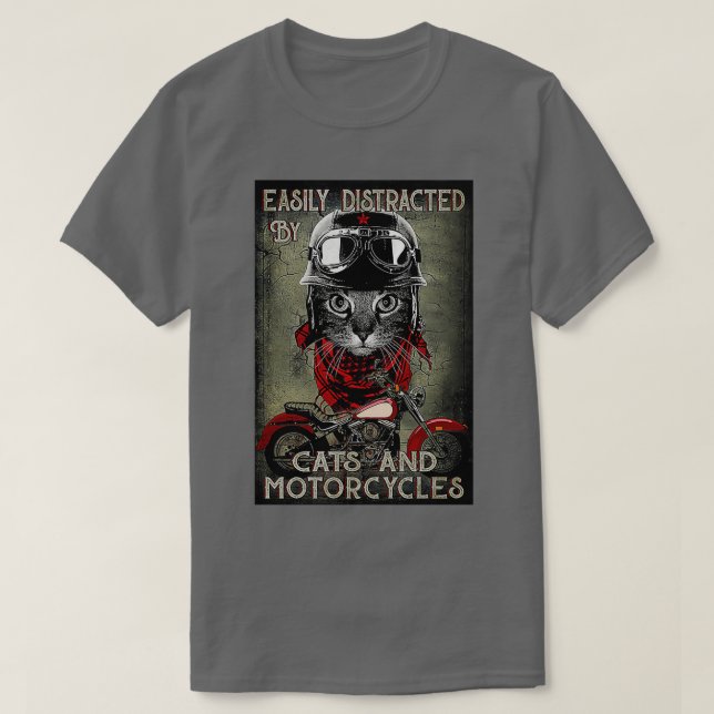 Camiseta Fácilmente distraído por gatos y motocicletas negr (Diseño del anverso)
