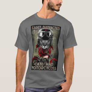 Camiseta Fácilmente distraído por gatos y motocicletas negr