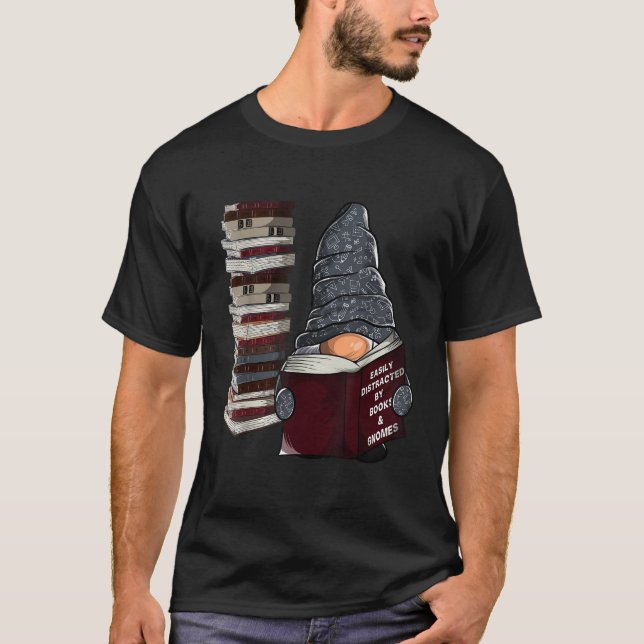 Camiseta Fácilmente distraído por gnomos de libros gnomo de (Anverso)
