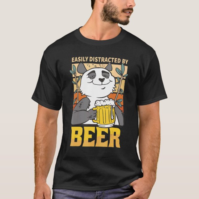 Camiseta Fácilmente Distraído por Hombres Panda Cerveza Cas (Anverso)
