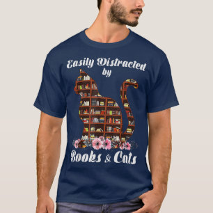 Camiseta Fácilmente Distraído Por Libros Y Gatos, Cat Lover
