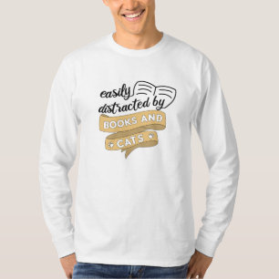 Camiseta Fácilmente Distraído Por Libros Y Gatos Libros Gat