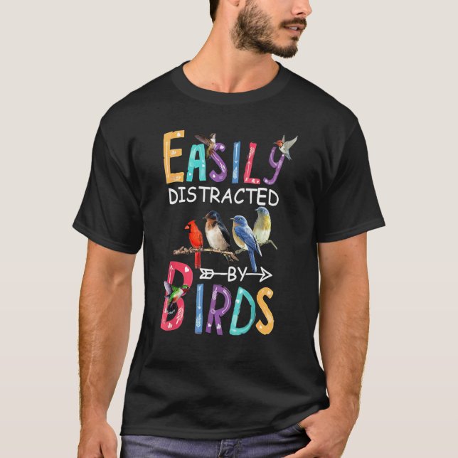 Camiseta Fácilmente Distraído Por Loros Pájaros (Anverso)