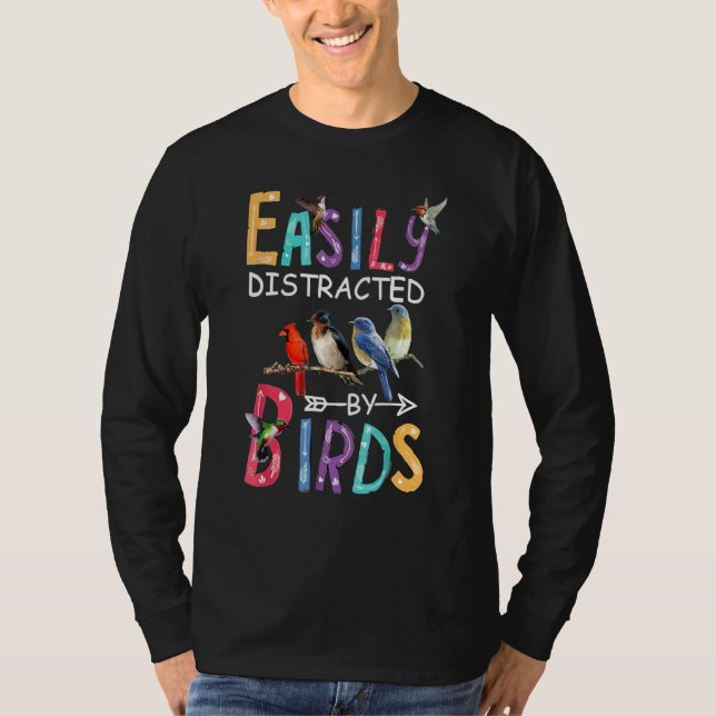 Camiseta Fácilmente Distraído Por Loros Pájaros (Anverso)