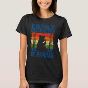 Camiseta Fácilmente Distraído Por Pandas Animal Lindo Retro