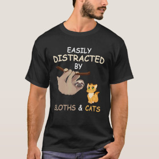 Camiseta Fácilmente Distraído Por Perezosos Y Gatos Diverti