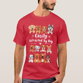 Camiseta Fácilmente Distraído por Perros Vintageee Chiste D