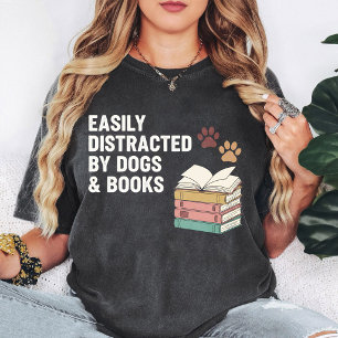 Camiseta Fácilmente Distraído Por Perros Y Libros Diseño
