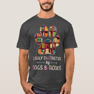 Camiseta Fácilmente Distraído Por Perros Y Libros vintage