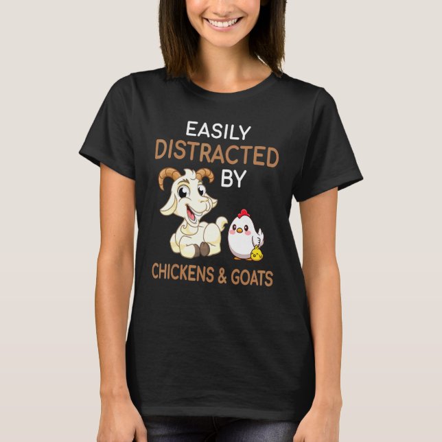 Camiseta Fácilmente Distraído Por Pollos Cabras Animales De (Anverso)