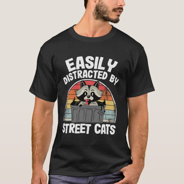 Camiseta Fácilmente Distraído Por Raccoon 3 De Los Gatos De (Anverso)