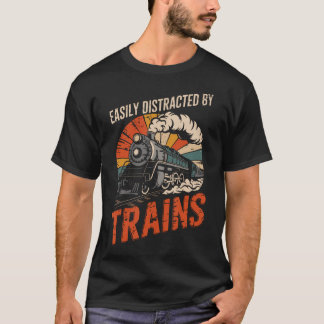 Camiseta Fácilmente Distraído Por Trenes Divertido Ferrocar