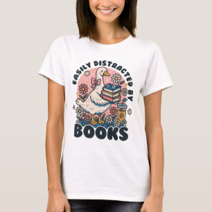 Camiseta Fácilmente Distraído Por Un Ganso Antiguo Con Libr