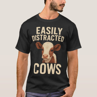Camiseta Fácilmente Distraído Por Vacas Divertido Amante De