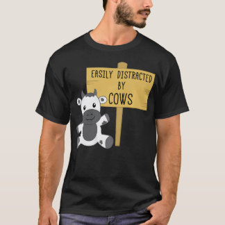 Camiseta Fácilmente Distraído Por Vacas Divertido Animal De