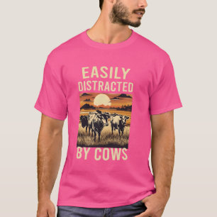 Camiseta Fácilmente Distraído Por Vacas Divertidos Vaqueros